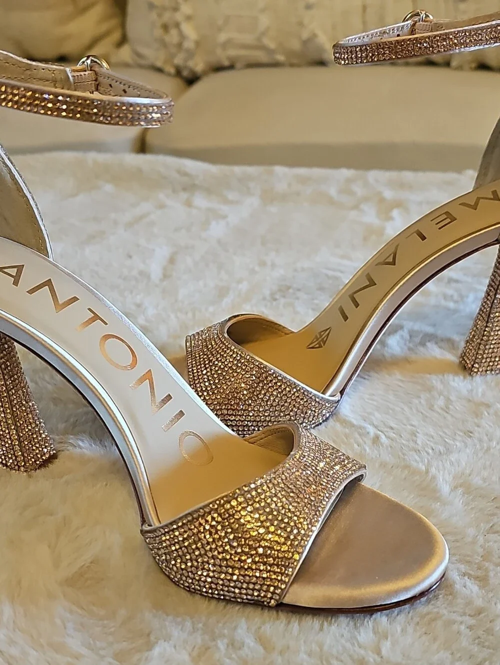 ANTONIO MELANI Rose Gold Rhinestone Ankle-Strap Heels
